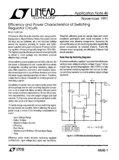 Linear Technology AN46 Efficiency Characteristics of Switching Regulator Circuits Application Note - cover page