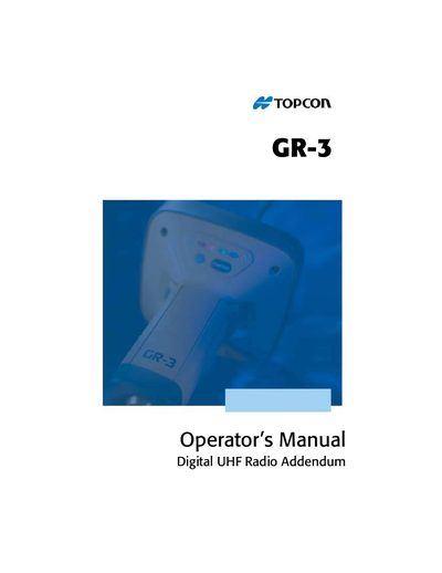 Topcon GR-3 Digital UHF Radio Addendum - cover page