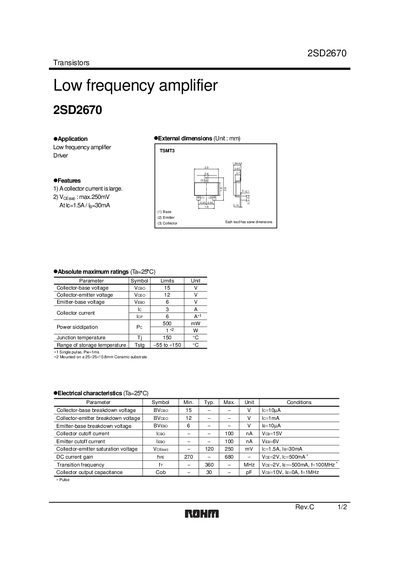 ROHM 2SD2670 Transistor Datasheet - cover page