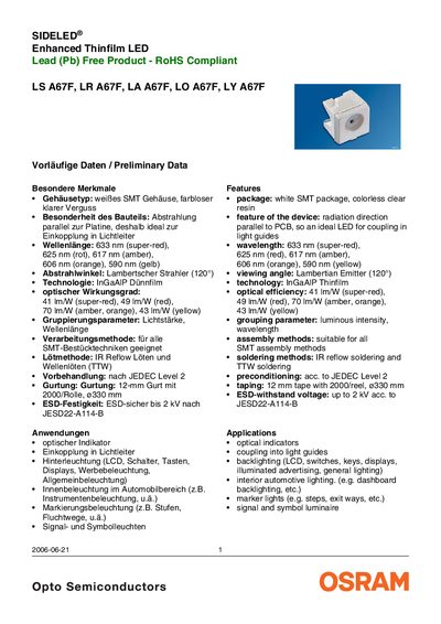 OSRAM LS A67F Series LED Datasheet - cover page