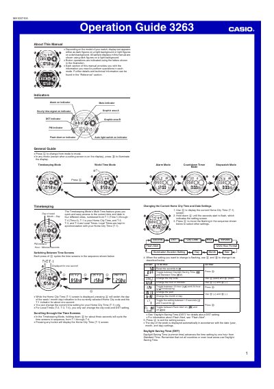 Casio 3263MA1007-EA Watch Operation Guide - cover page