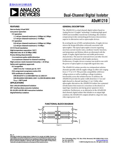 Analog Devices ADuM1210 Dual-Channel Digital Isolator Datasheet - cover page