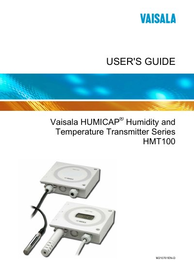 Vaisala HMT100 User Manual - cover page