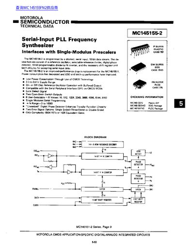 Motorola MC145155-2 Serial-Input PLL Frequency Synthesizer Datasheet - cover page