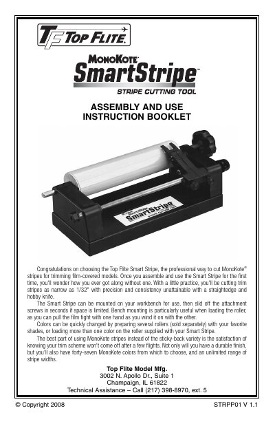Top Flite Smart Stripe Assembly and Use Instruction Booklet - cover page