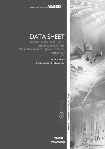 Yageo X5R Surface Mount Multilayer Ceramic Capacitors Datasheet - cover page