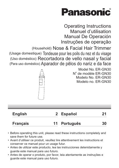 Panasonic ERGN30-MUL Manual - cover page