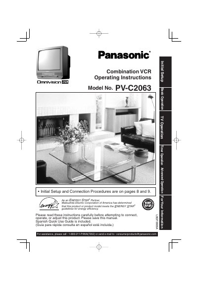 Panasonic PV-C2063 Combination VCR Operating Instructions