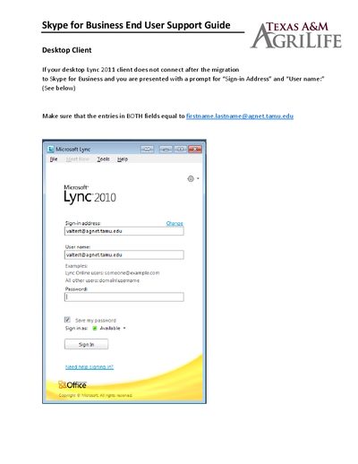 Microsoft Skype for Business Desktop and Mobile Clients End User Support Guide - cover page