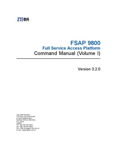 ZTE FSAP 9800 Command Manual (Volume 1) - cover page
