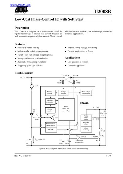 AIMEL U2008B Low-Cost Phase-Control IC Datasheet - cover page