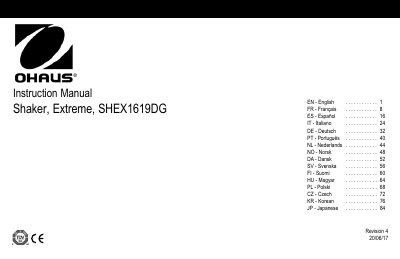 Ohaus SHEX1619DG Extreme Shaker Instruction Manual - cover page