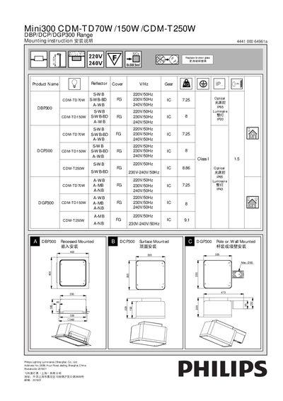 Philips Mini300 CDM‑TD70W/150W/CDM‑T250W DBP/DCP/DGP300 Installation Guide