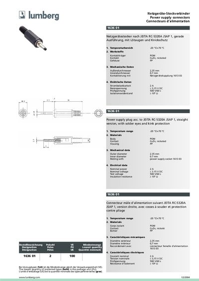 Lumberg 1636 01 2 100 Power Supply Connector Product Leaflet - cover page