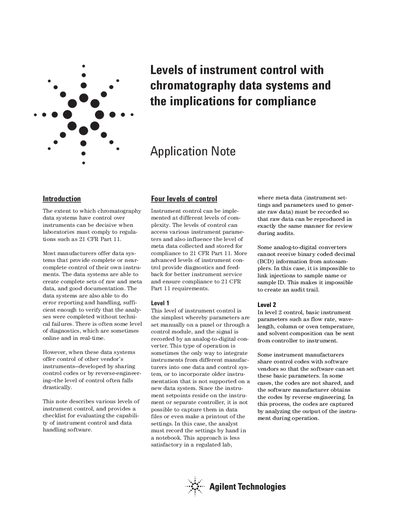 Levels of Instrument Control with Chromatography Data Systems Application Note - cover page