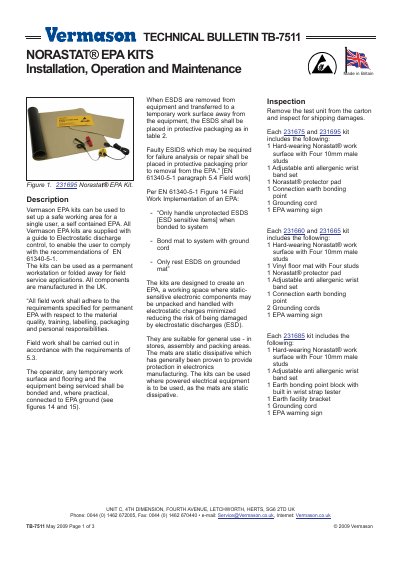 Vermason NORASTAT EPA Kits Installation, Operation and Maintenance Manual - cover page
