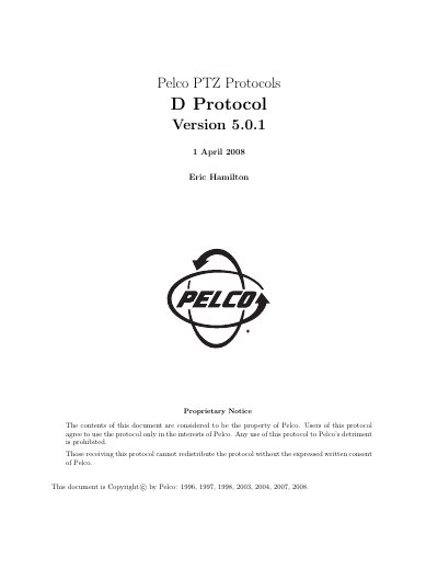 Pelco D Protocol Version 5.0.1 PTZ Protocol Programming Manual - cover page