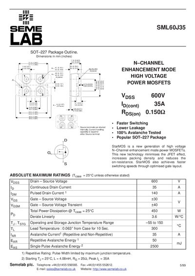 Semelab SML60J35 Datasheet - cover page