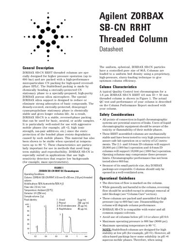 Agilent ZORBAX SB-CN RRHT Threaded Column Datasheet - cover page