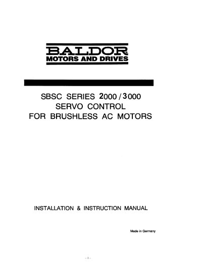SBSC 2000/3000 Servo Control Installation Manual - cover page
