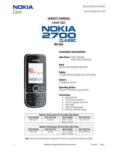 Nokia 2700 classic Service Manual Level 1&2