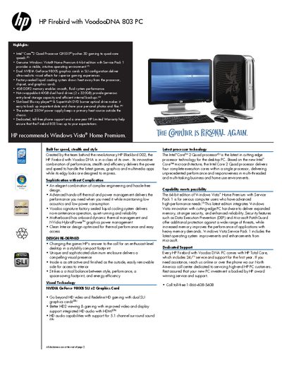 HP Firebird with VoodooDNA 803 PC Product Leaflet - cover page