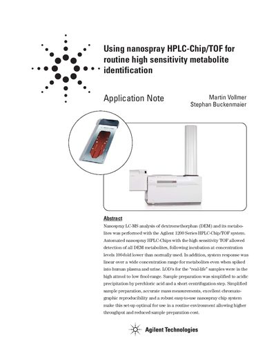 Agilent Using nanospray HPLC-Chip/TOF for routine high sensitivity metabolite identification Application Note - cover page
