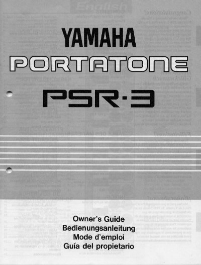 Yamaha PSR-3 PortaTone Owner's Guide - cover page