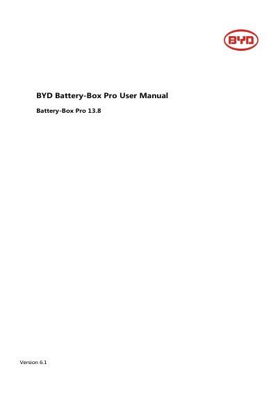 BYD Battery-Box Pro 13.8 User Manual - cover page