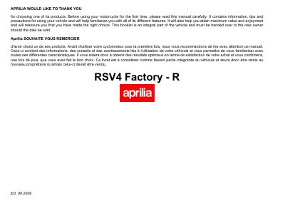 aprilia 894149 RSV4 USA-CDN 2009 Manual - cover page