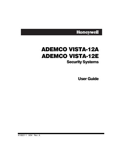 Honeywell VISTA-12A/E User Guide - cover page