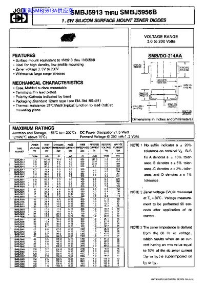 JGD SMBJ5913 thru SMBJ5956B Datasheet - cover page