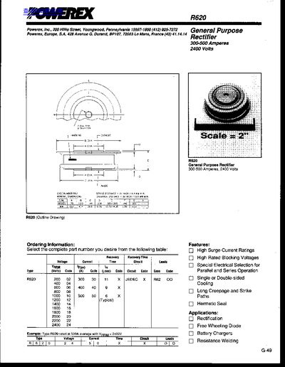 Powerex R620 General Purpose Rectifier Datasheet - cover page