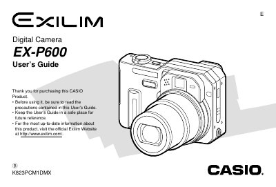 Casio EX-P600 Digital Camera User's Guide - cover page