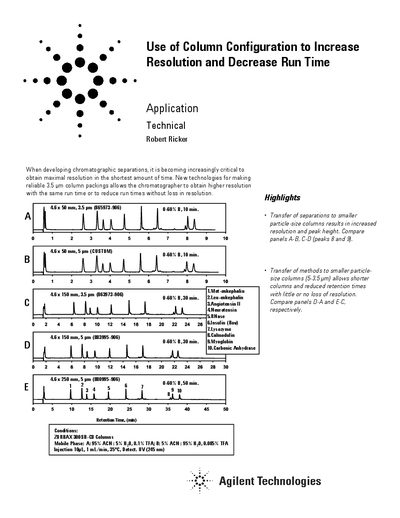 Agilent Technologies 5988-6440EN Application Note Use of Column Configuration to Increase Resolution and Decrease Run Ti - cover page