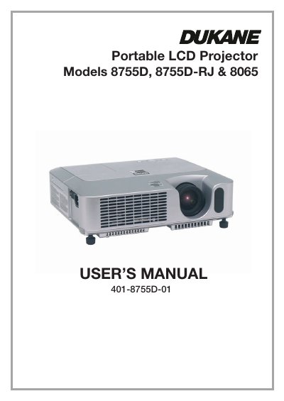 Dukane 8755D/8755D-RJ/8065 Portable LCD Projector User's Manual - cover page