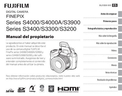 Fujifilm FinePix S4000/S4000A/S3900/S3400/S3300/S3200 Owner's Manual - cover page