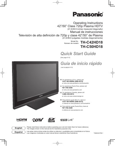Panasonic TH-C42HD18/TH-C50HD18 Plasma HDTV Operating Instructions - cover page