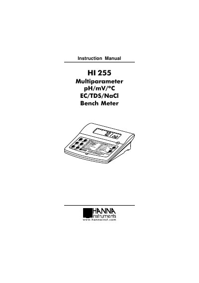 Hanna Instruments HI 255 Multiparameter Bench Meter Instruction Manual - cover page