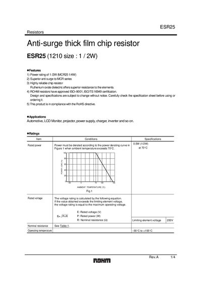 ROHM ESR25JZPJ Resistor Datasheet - cover page