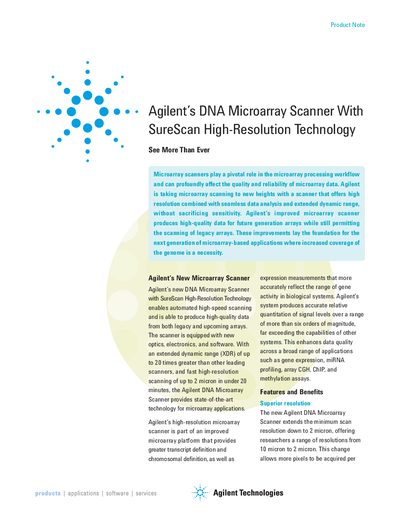 Agilent G2565CA DNA Microarray Scanner Product Note - cover page