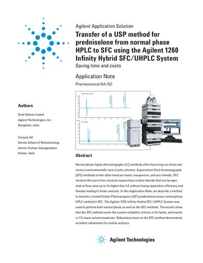 Agilent 1260 Infinity Hybrid SFC/UHPLC System Application Note: Transfer of USP Prednisolone Method from HPLC to SFC - cover page