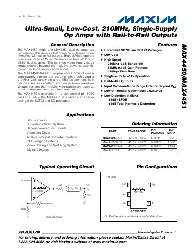 Maxim MAX4450/MAX4451 Datasheet - cover page