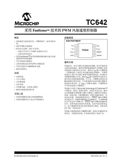 Microchip TC642 PWM Fan Speed Controller Datasheet - cover page