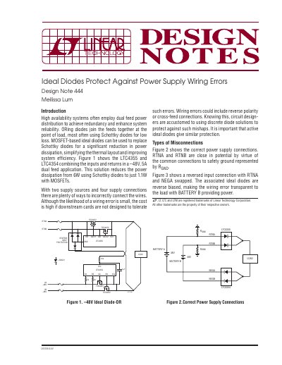 Linear Technology LTC4355/LTC4354 Ideal Diode Design Note 444 - cover page