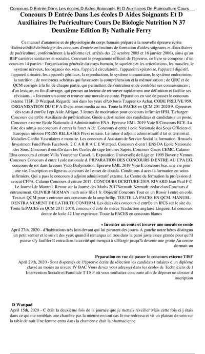 Concours d'Entrée Schools for Nursing Aides & Childcare Assistants Biology Nutrition N 37 Second Edition Study Guide