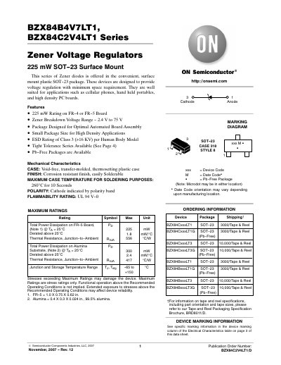 ON Semiconductor BZX84B4V7LT1 BZX84C2V4LT1 Series Manual - cover page