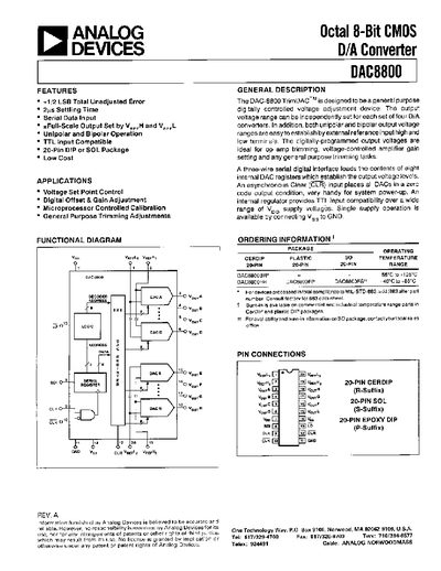 Analog Devices DAC8800 Datasheet - cover page