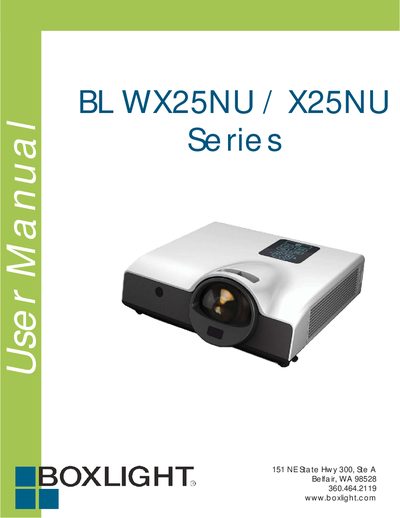 BOXLIGHT BLWX25NU/X25NU Series Projector Owner's Manual - cover page
