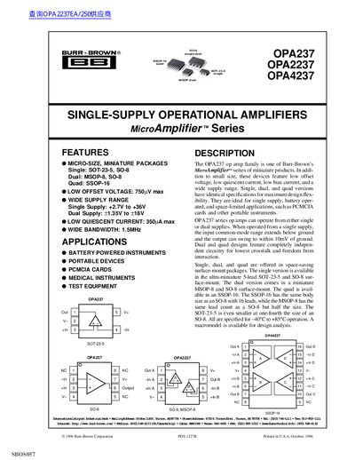 Burr-Brown OPA237/OPA2237/OPA4237 Operational Amplifier Datasheet